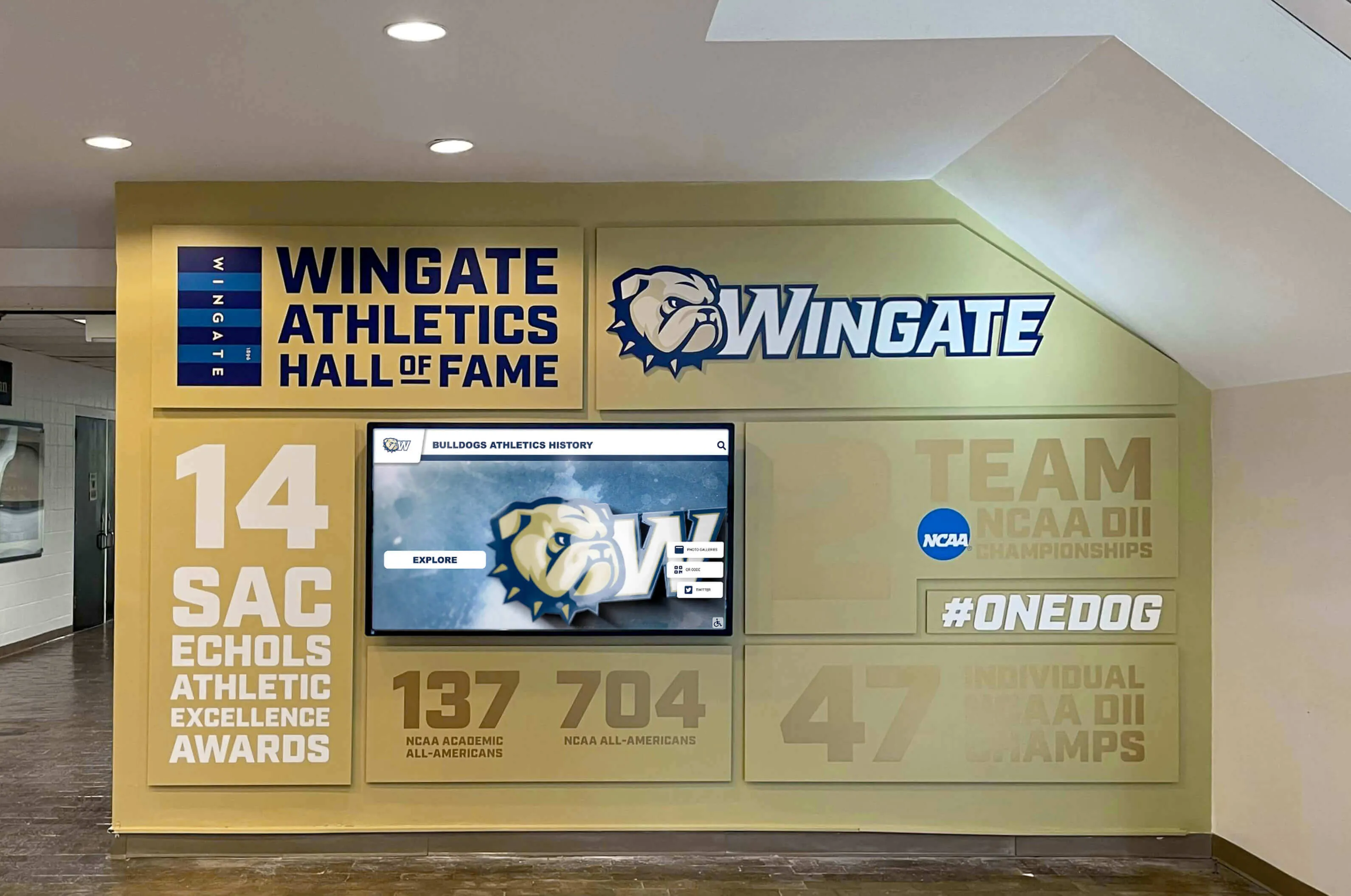 Wingate University's touchscreen wall of honor powered by Rocket Alumni Solutions