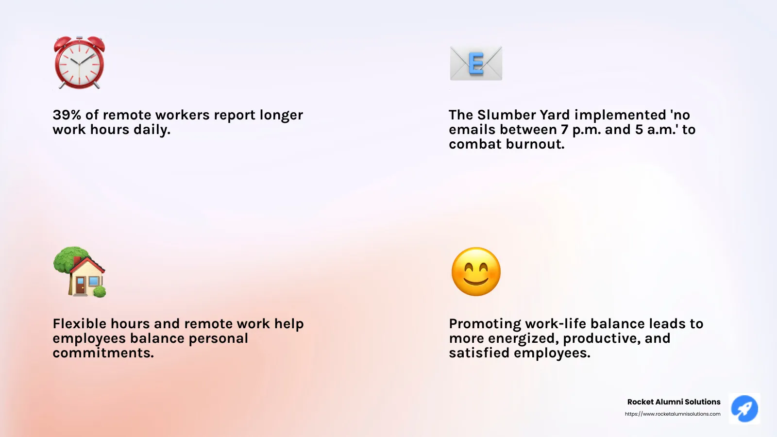 Work-life balance improves productivity and reduces burnout - how to boost morale in a company infographic 4_facts_emoji_light-gradient