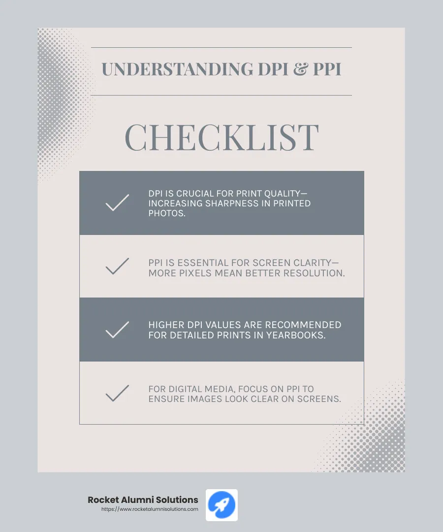 Understanding DPI and PPI - best resolution to scan photos for yearbook infographic checklist-light-blue-grey