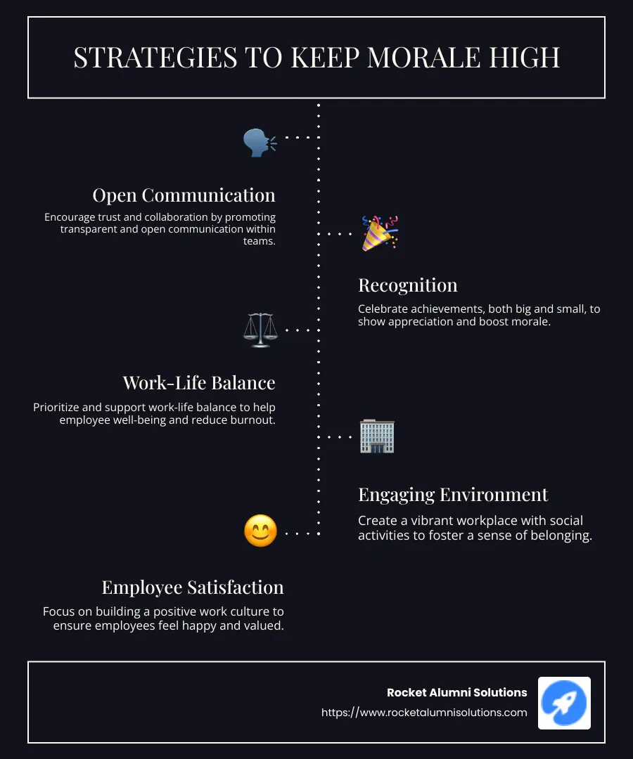 Illustrated Tips for Keeping Morale High - keep morale high infographic infographic-line-5-steps-dark
