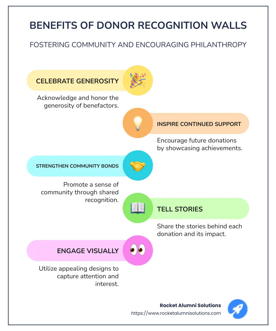 Infographic detailing different styles of donor recognition walls and their benefits - best donor recognition walls infographic infographic-line-5-steps-colors Infographic detailing different styles of donor recognition walls and their benefits - best donor recognition walls infographic infographic-line-5-steps-colors