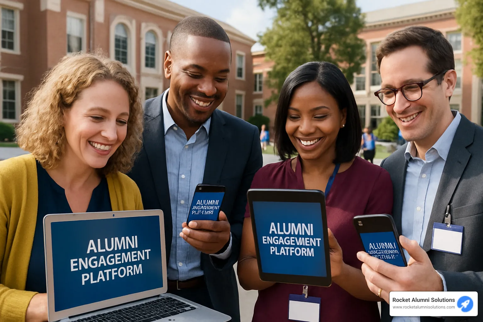 Educational institution using digital alumni platform on multiple devices - Alumni engagement platforms