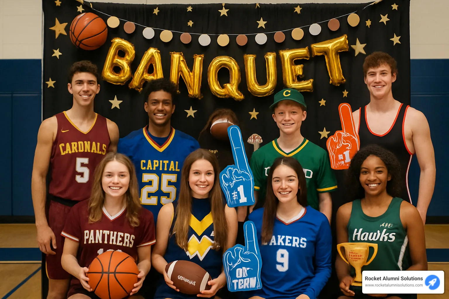 team photo booth at athletic banquet - athletic banquet ideas