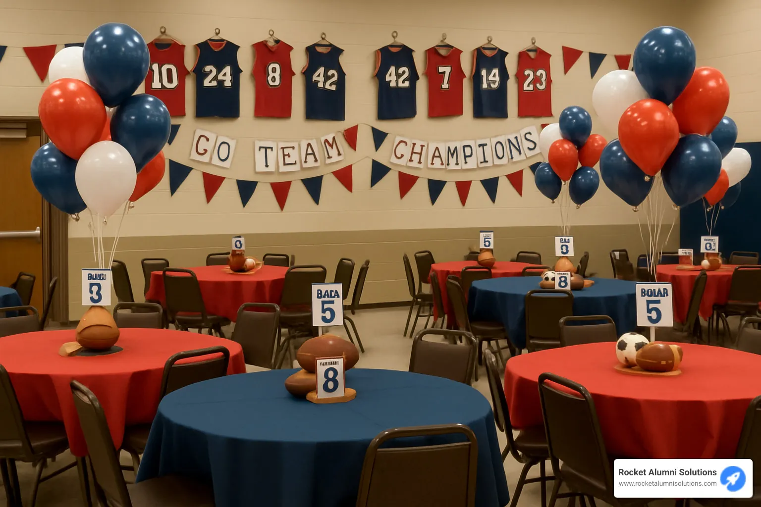 athletic banquet decor with team colors - athletic banquet ideas