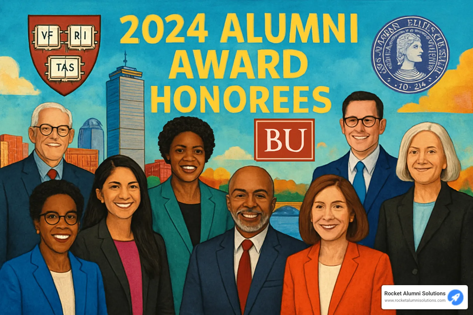 Collage of 2024 alumni award honorees from Boston institutions - alumni awards Boston
