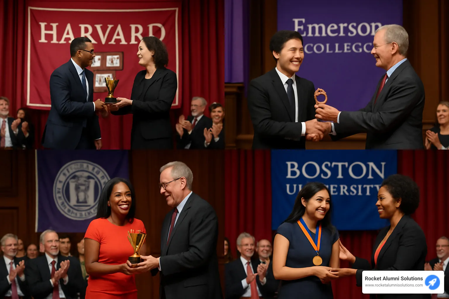 Montage of award ceremonies from Boston's educational institutions - alumni awards Boston