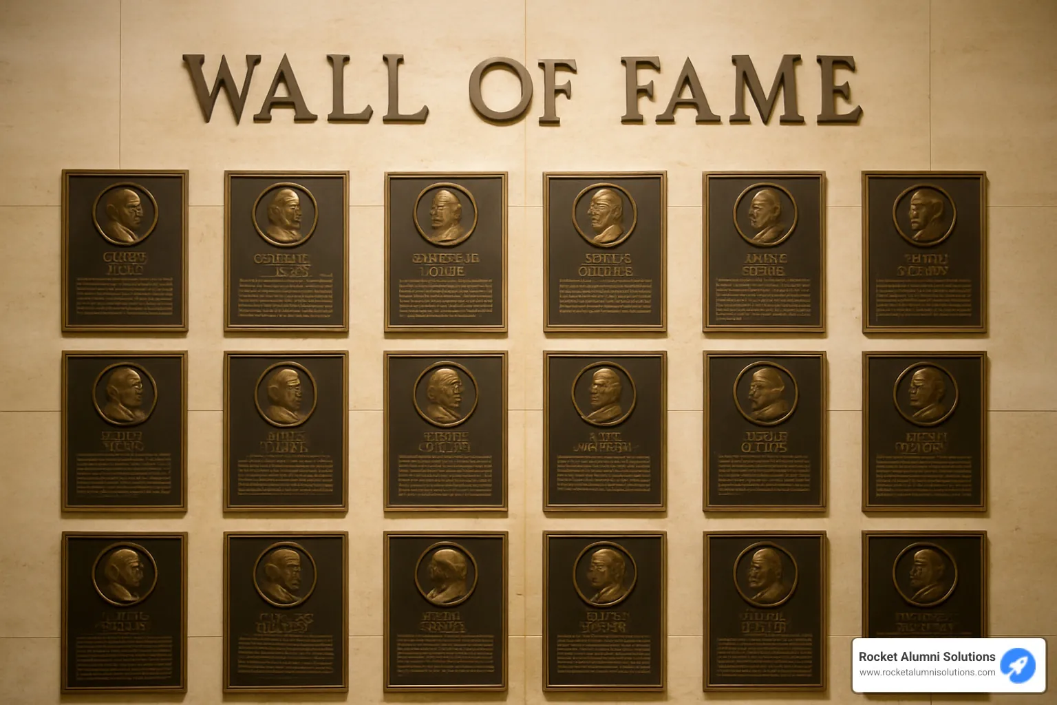 Traditional plaque wall with integrated digital elements - wall of fame plaques Traditional plaque wall with integrated digital elements - wall of fame plaques