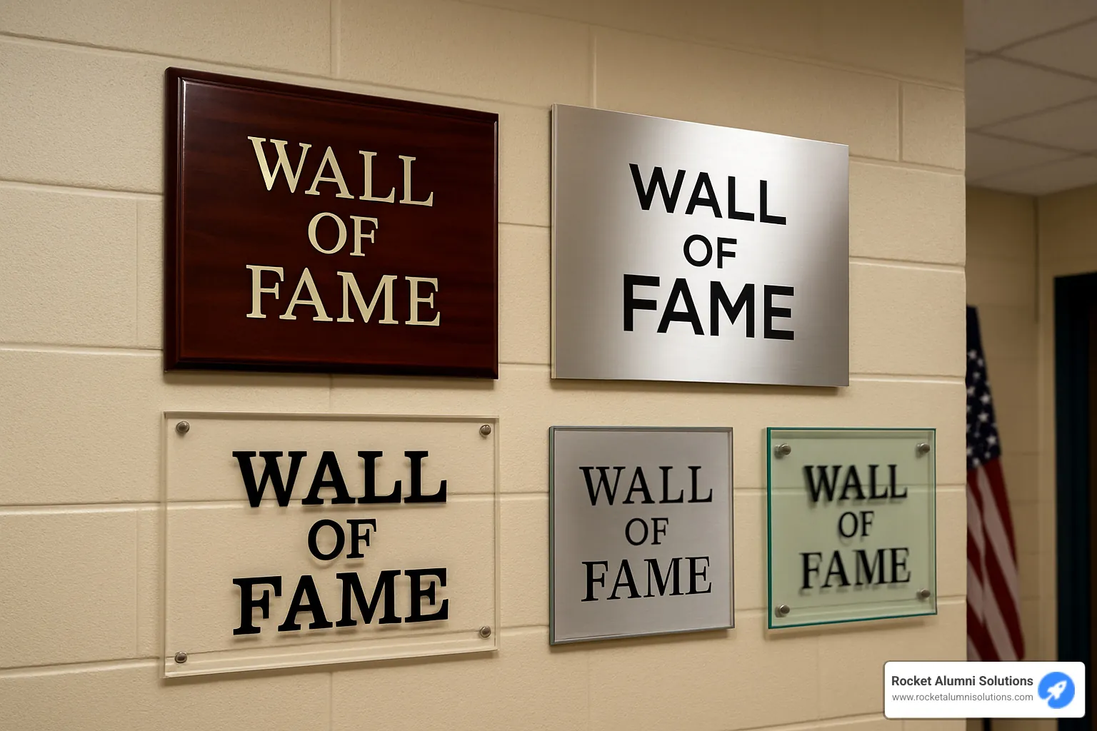 Examples of different plaque materials and finishes - wall of fame plaques Examples of different plaque materials and finishes - wall of fame plaques