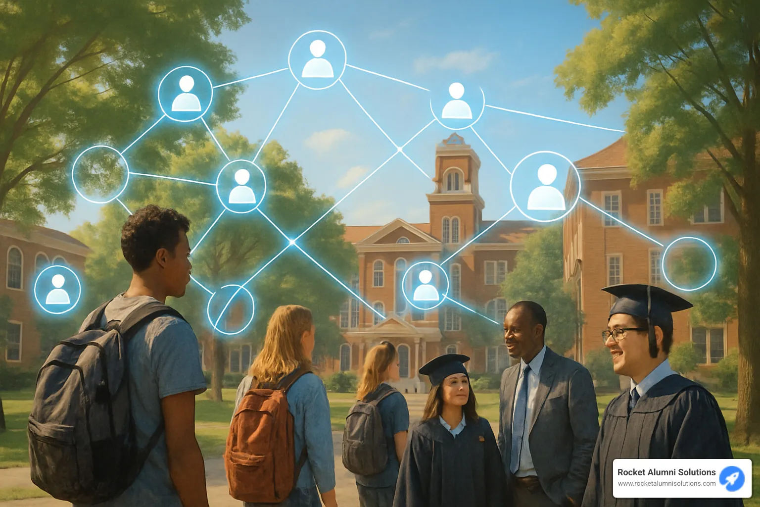 Campus network connecting alumni, students and faculty - alumni engagement tools