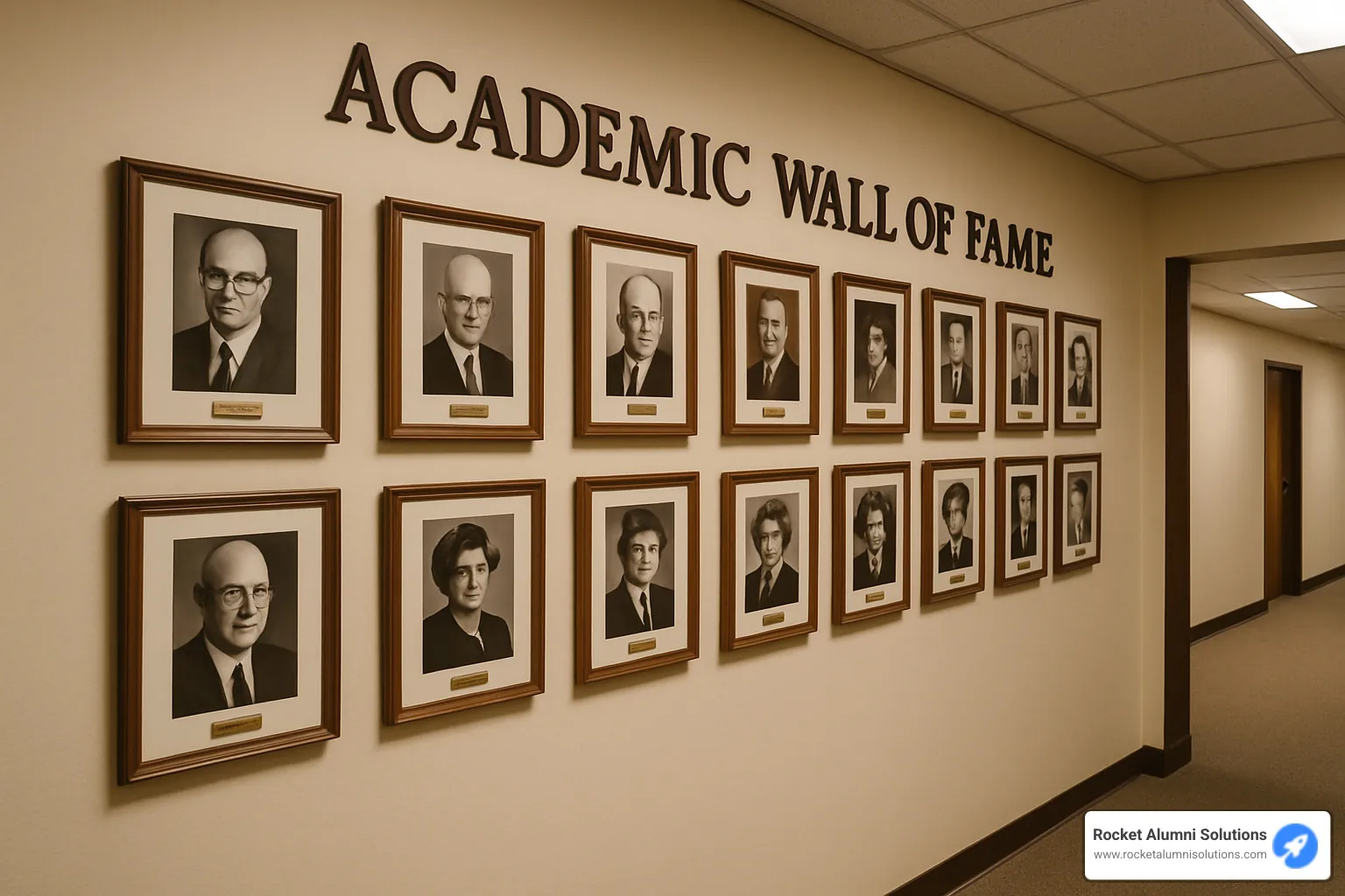Inclusive academic wall of fame display showing diverse honorees - academic wall of fame