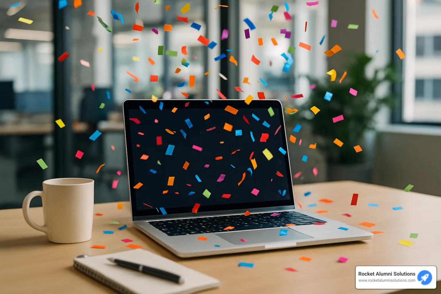 confetti over laptop - appreciation sayings for coworkers