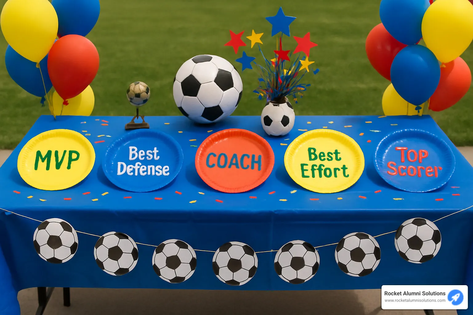 decorated ceremony table with paper plate awards displayed - paper plate award ideas for soccer
