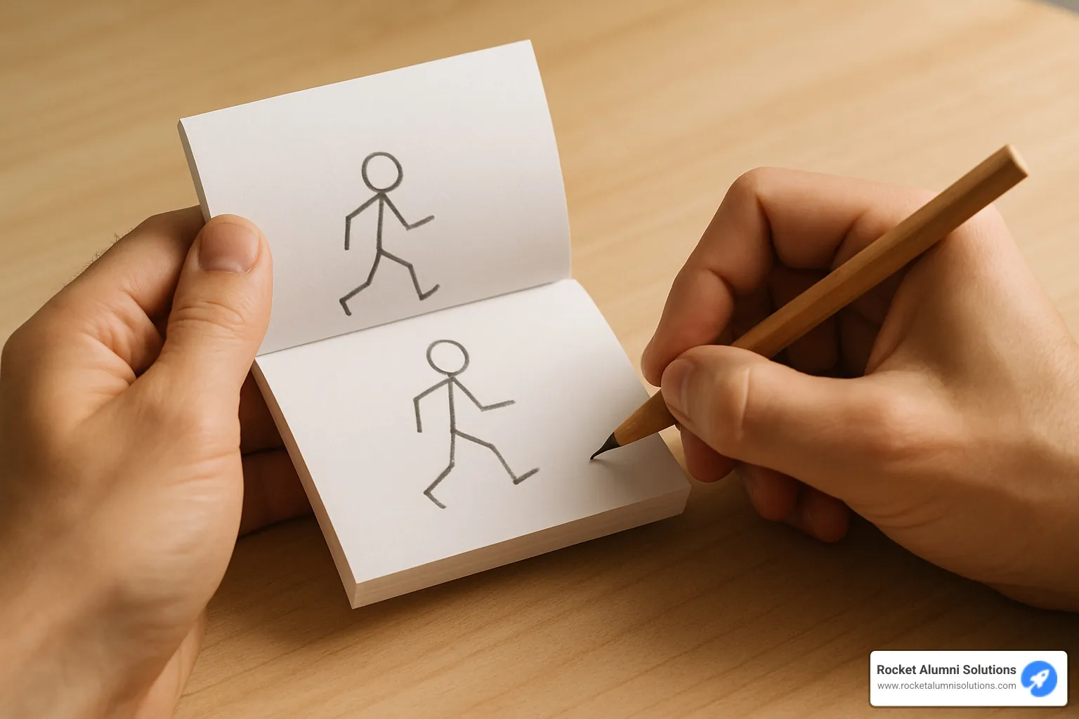 close-up of hands drawing stick figures with consistent proportions - flip book stick figure