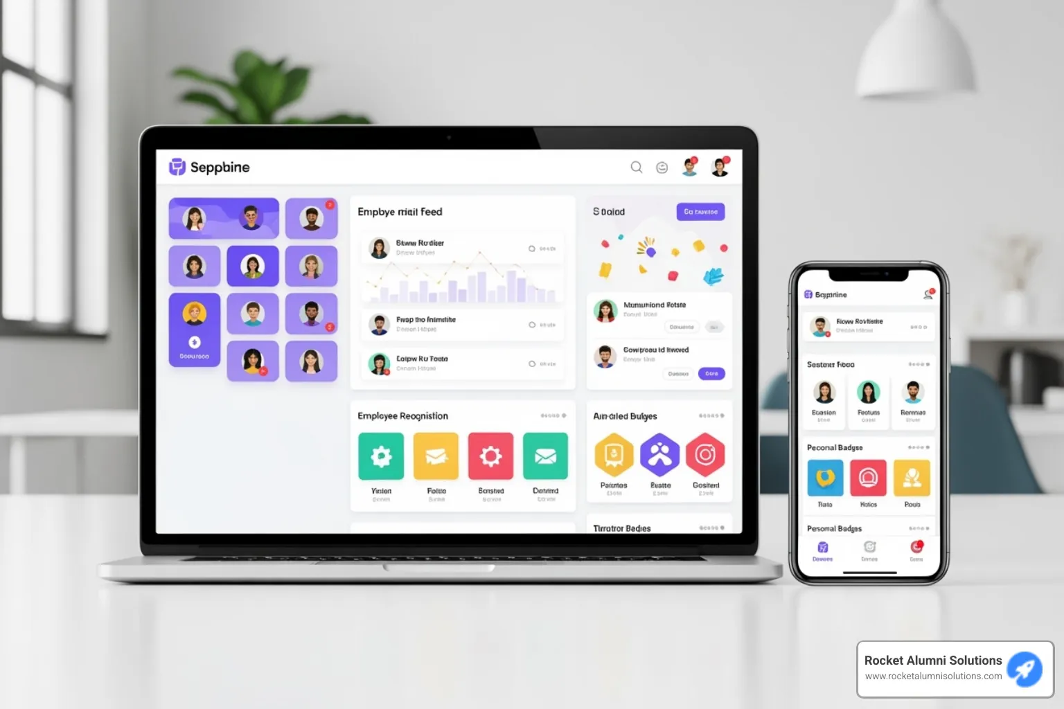 A clean, user-friendly dashboard of a recognition platform shown on a laptop and a mobile phone - online recognition platform