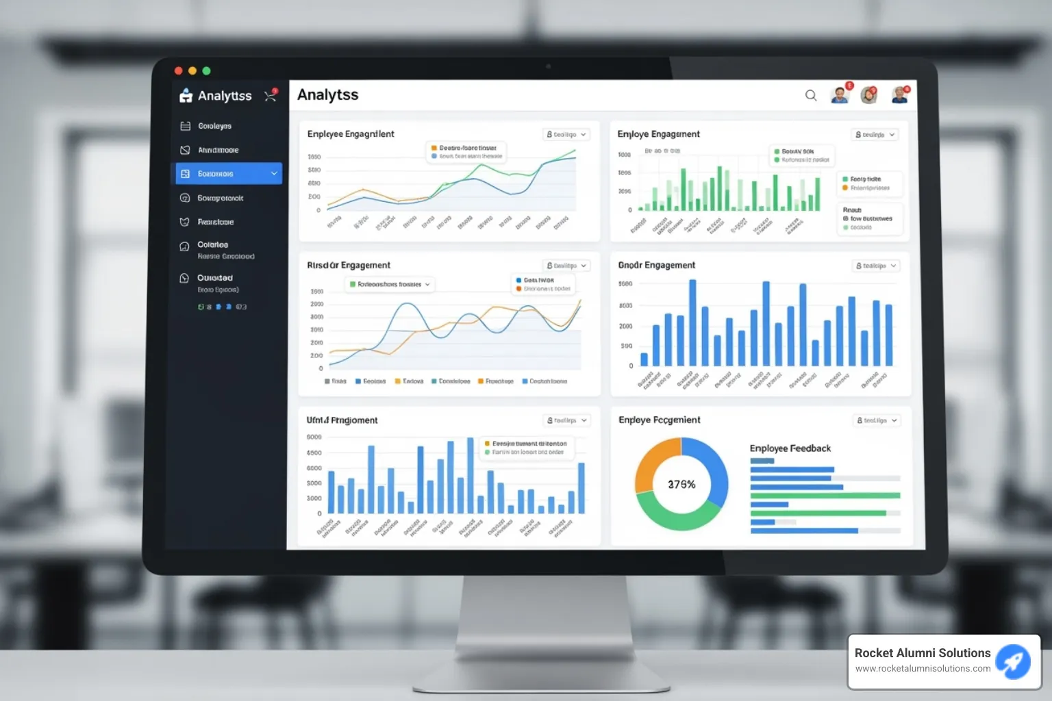 An analytics dashboard with charts and graphs showing recognition trends - online recognition platform