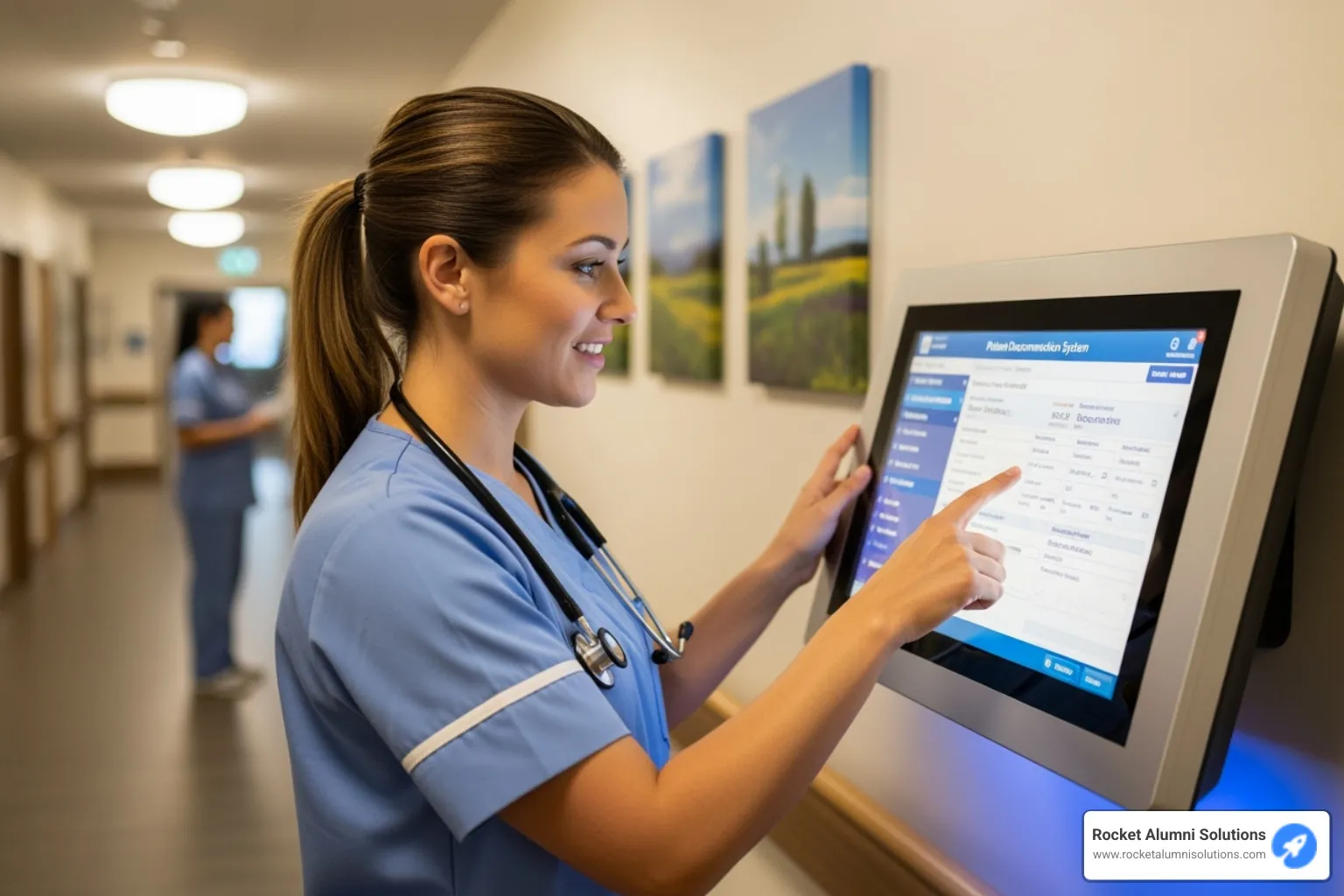 nurse using a touchscreen terminal for documentation - Nursing Home Touchscreen nurse using a touchscreen terminal for documentation - Nursing Home Touchscreen
