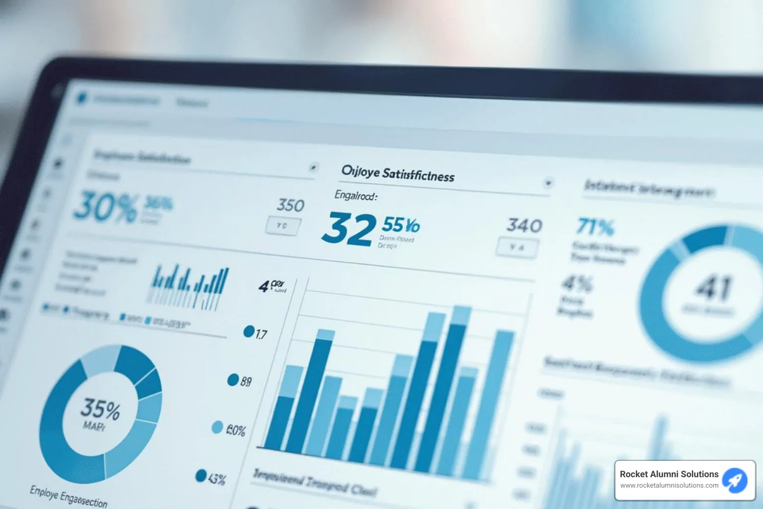 A dashboard displaying the results of a pulse survey, showing various metrics like employee satisfaction, engagement scores, and sentiment analysis with positive and negative trends. - morale boosting activities for remote workers