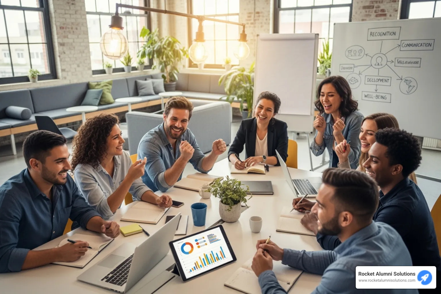 A strategic planning session with sticky notes on a whiteboard - employee engagement strategies