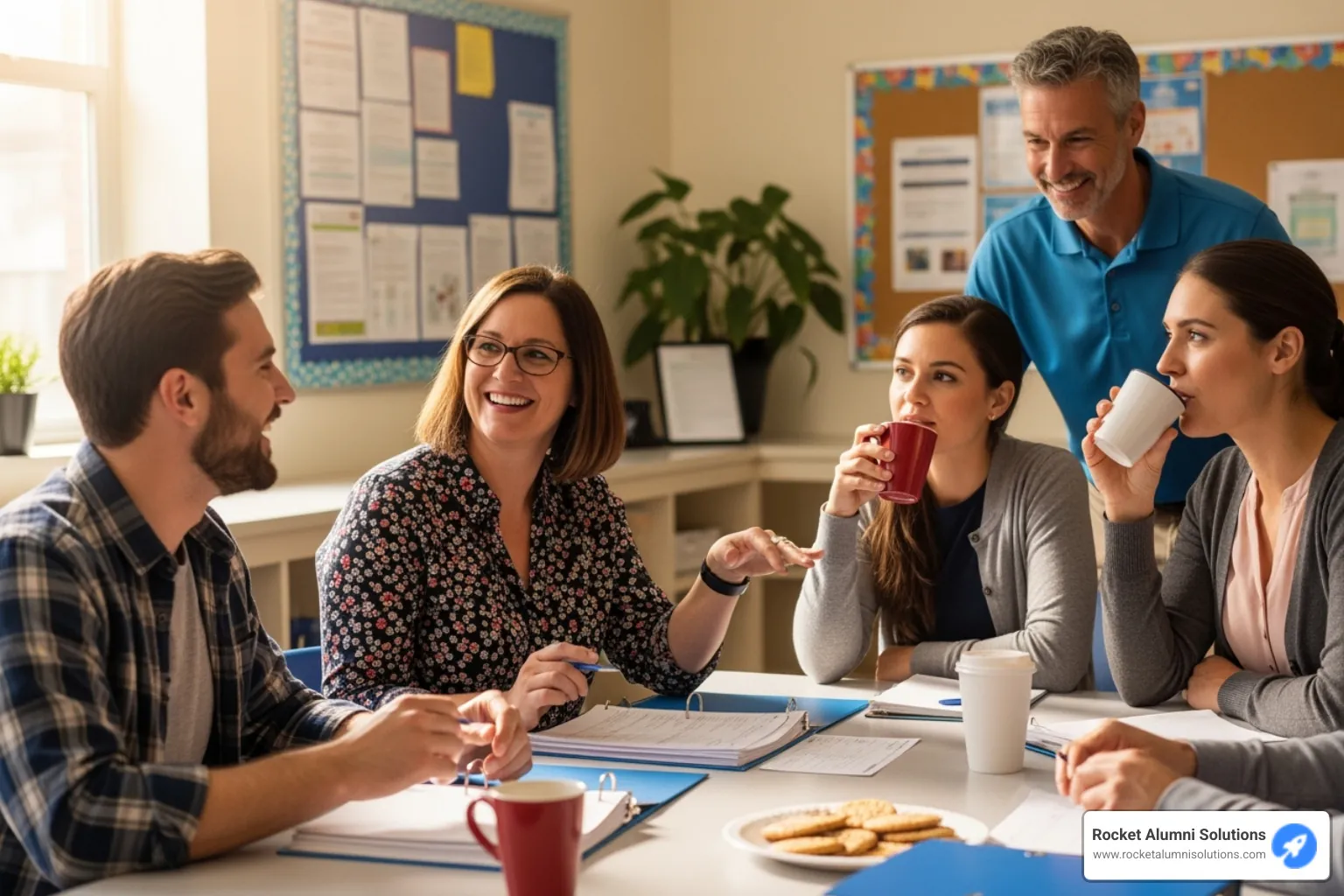 A principal having a positive, one-on-one conversation with a teacher in a school hallway, both smiling and engaged in discussion - school staff morale A principal having a positive, one-on-one conversation with a teacher in a school hallway, both smiling and engaged in discussion - school staff morale