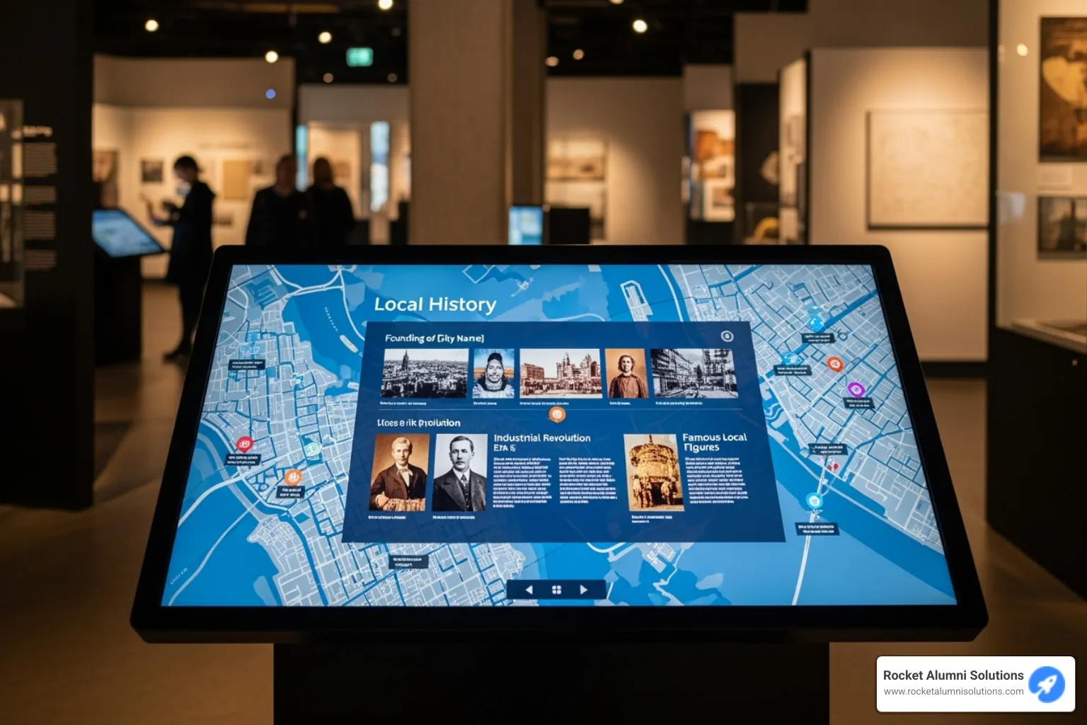 A museum kiosk showcasing local history, with interactive elements and high-resolution images - Community Recognition Touchscreen A museum kiosk showcasing local history, with interactive elements and high-resolution images - Community Recognition Touchscreen