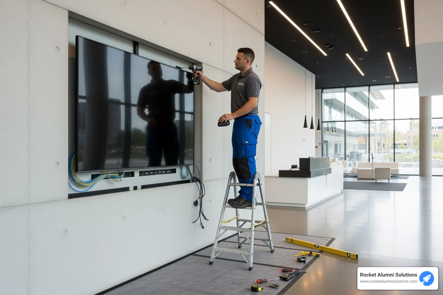 Installation of a wall-mounted touchscreen display. - Donor Wall Touchscreen Installation of a wall-mounted touchscreen display. - Donor Wall Touchscreen
