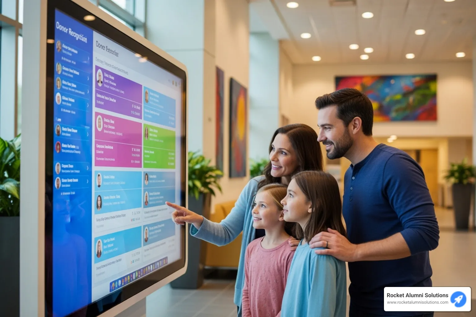 People interacting with a touchscreen - Donor Recognition Touchscreen People interacting with a touchscreen - Donor Recognition Touchscreen