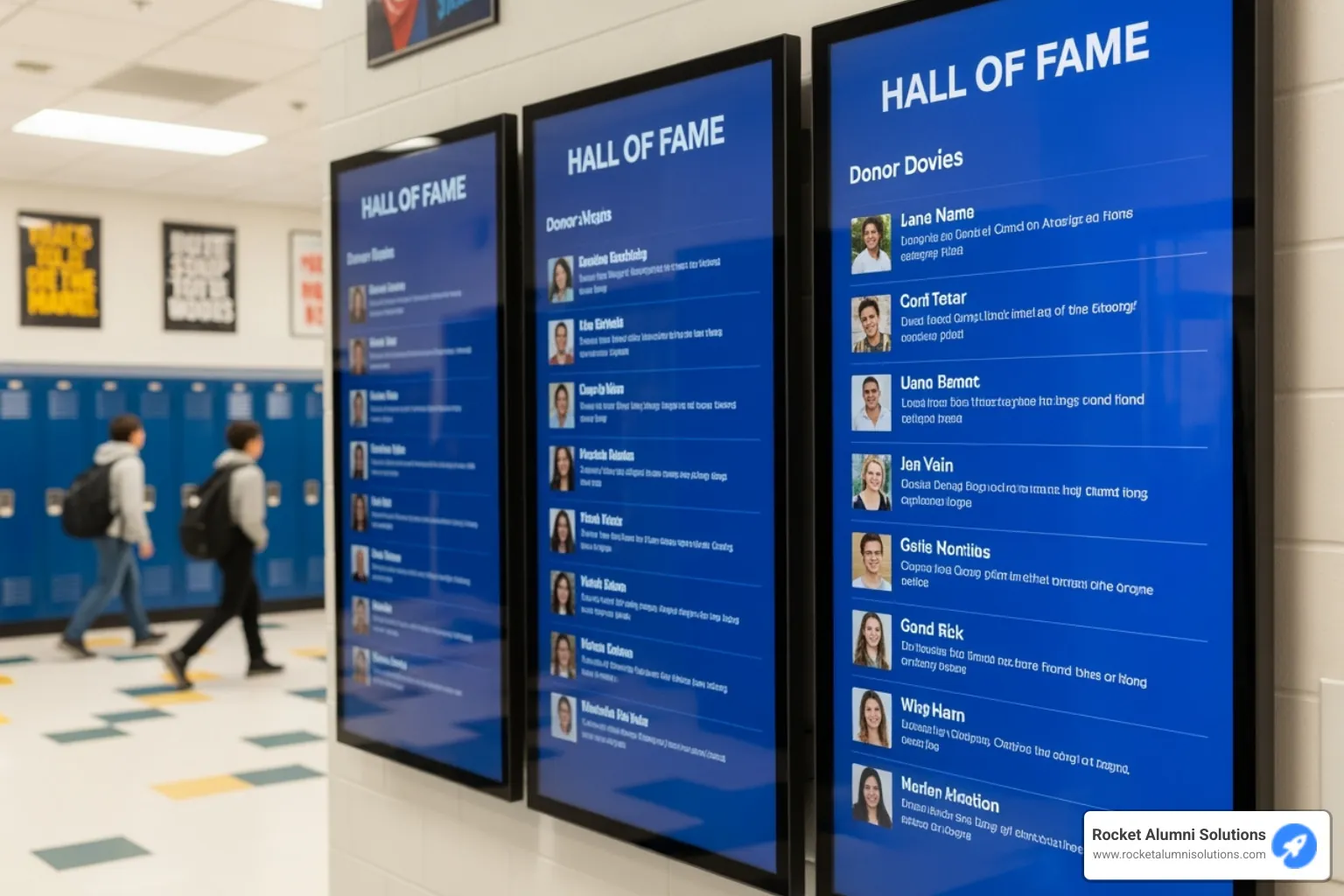 Digital hall of fame in a school hallway - Donor Recognition Touchscreen Digital hall of fame in a school hallway - Donor Recognition Touchscreen