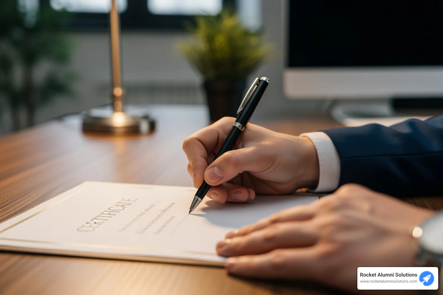 A manager thoughtfully writing a personalized note on a certificate - appreciation certificate content for employees A manager thoughtfully writing a personalized note on a certificate - appreciation certificate content for employees
