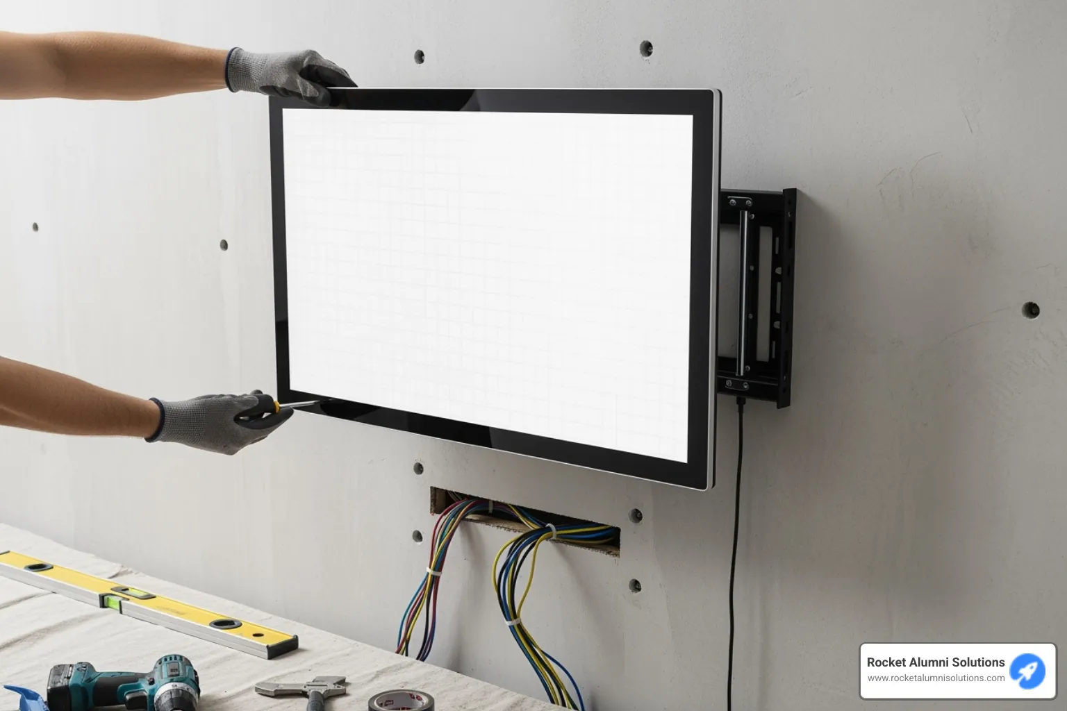 Touchscreen being installed on a wall - Fall Touchscreen Hall of Fame Touchscreen being installed on a wall - Fall Touchscreen Hall of Fame