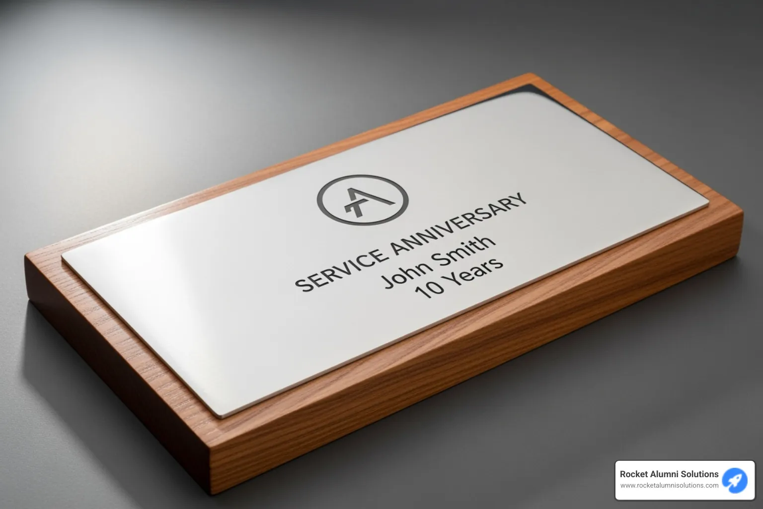 A sleek, modern service anniversary plaque engraved with a company logo and years of service - award sayings appreciation