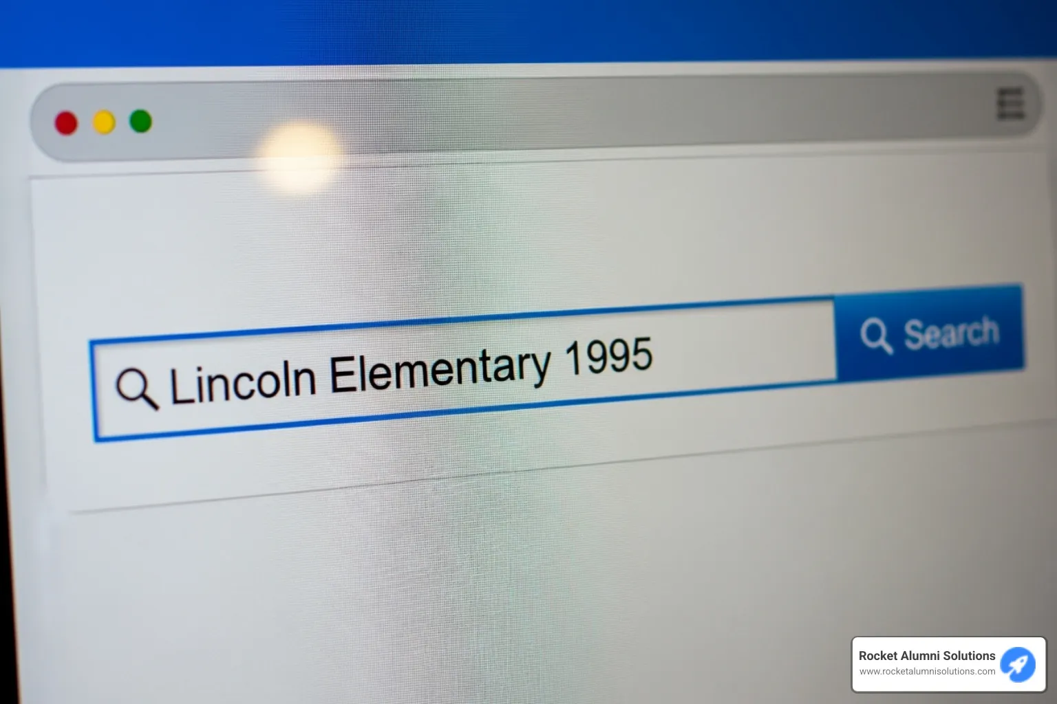 of a search bar on a website with "Lincoln Elementary 1995" typed in - elementary school yearbooks online