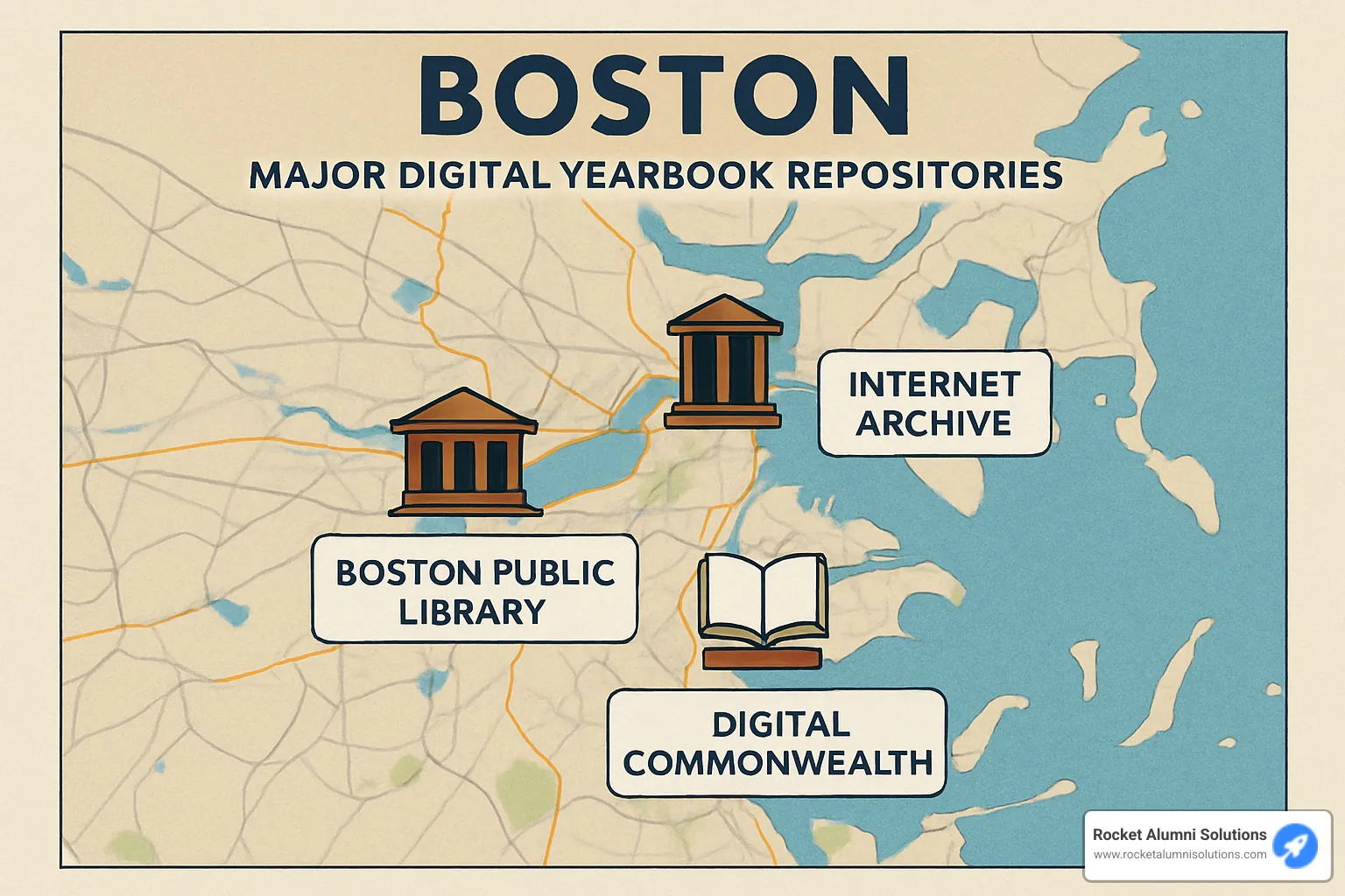 Boston digital yearbook repositories map - digital yearbooks Boston