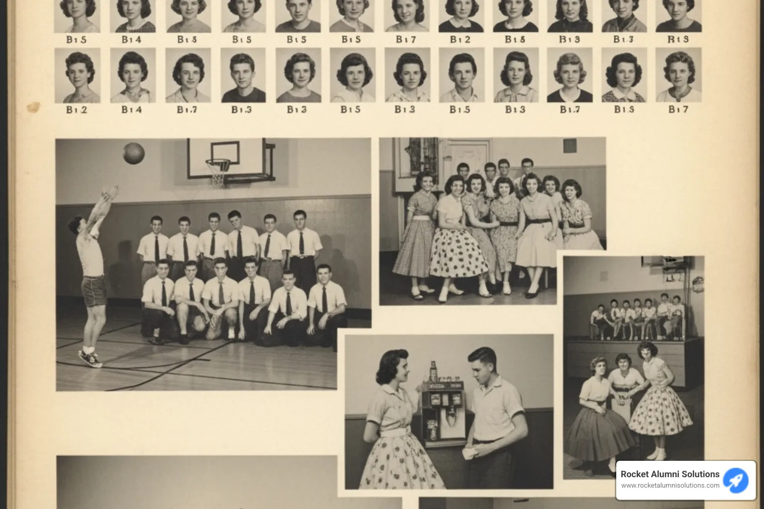 of a sample 1950s Maryland yearbook page showing student portraits and activities - digital yearbooks Maryland