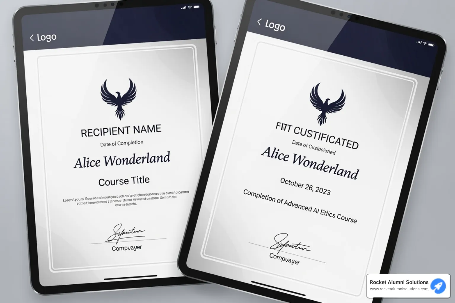 Side-by-side of a blank template and a fully customized digital certificate - certificate of appreciation retirement sample