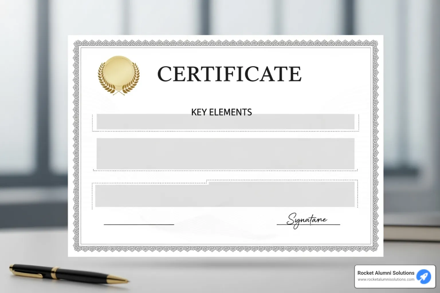 A certificate template with key elements highlighted and labeled - certificate of appreciation retirement sample