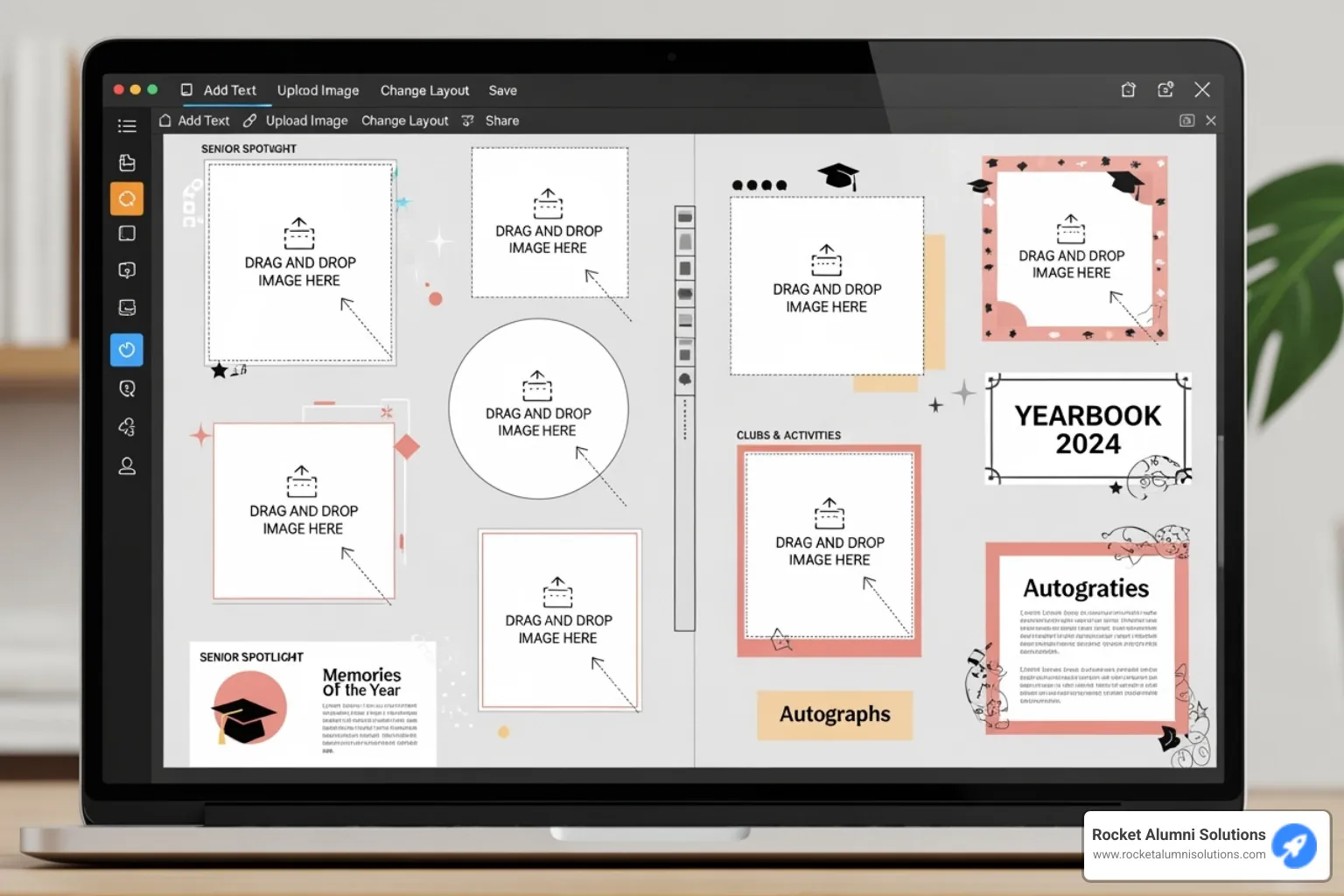 digital yearbook template with drag-and-drop photo placeholders - online digital yearbooks