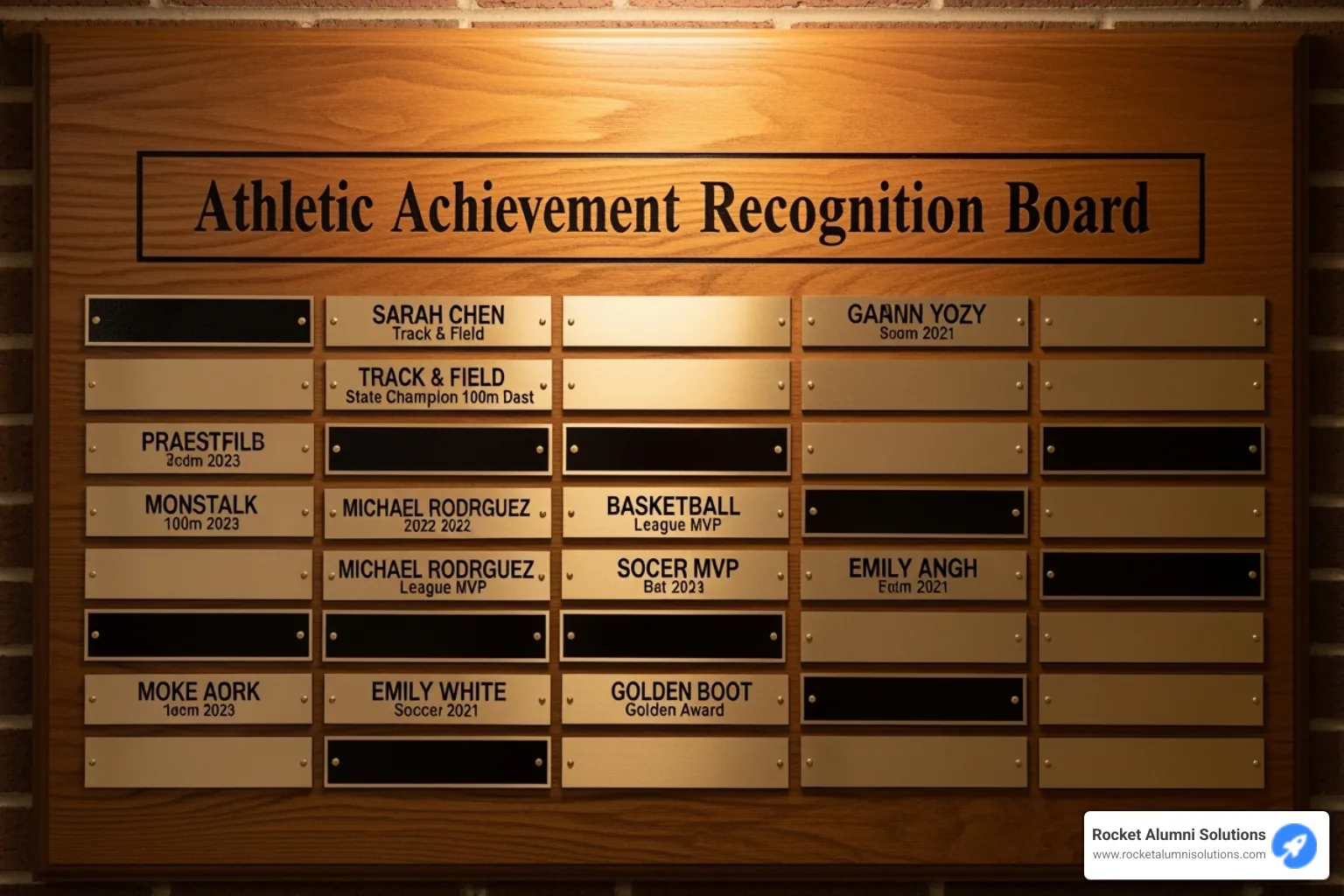 Collage of different Athletic Achievement Recognition Board types: a slide-in board, a laid-vinyl board, and a digital touchscreen - Athletic Achievement Recognition Board