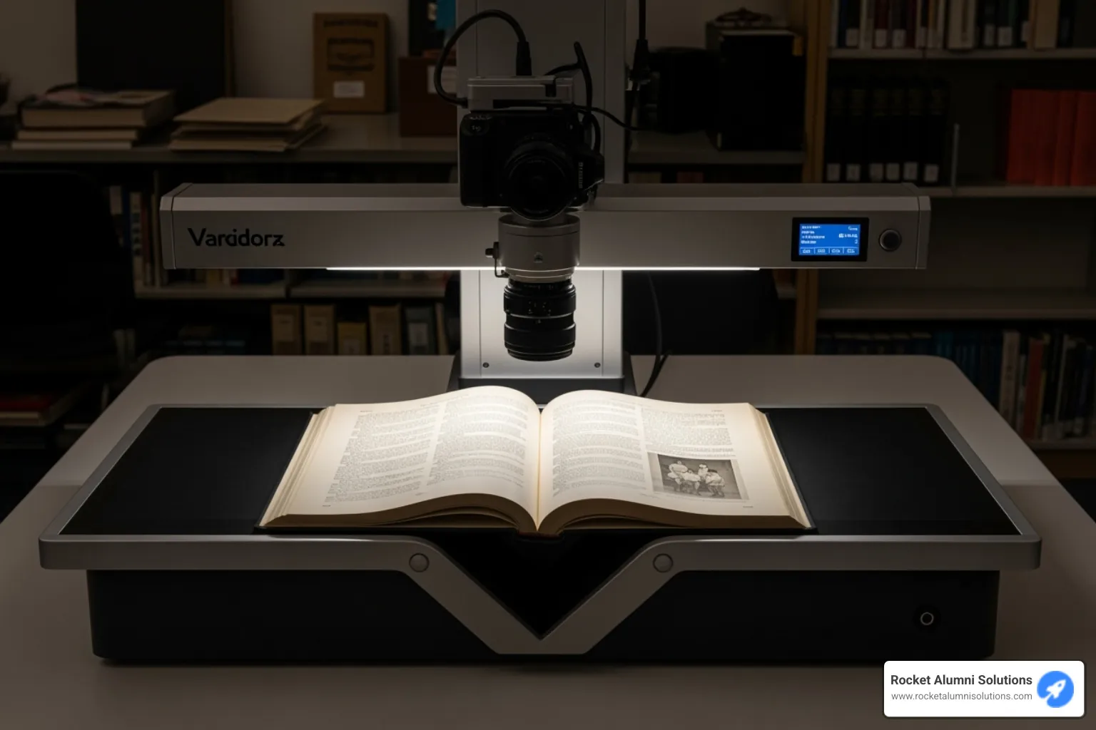 V-cradle book scanner digitizing a yearbook - look up yearbooks free