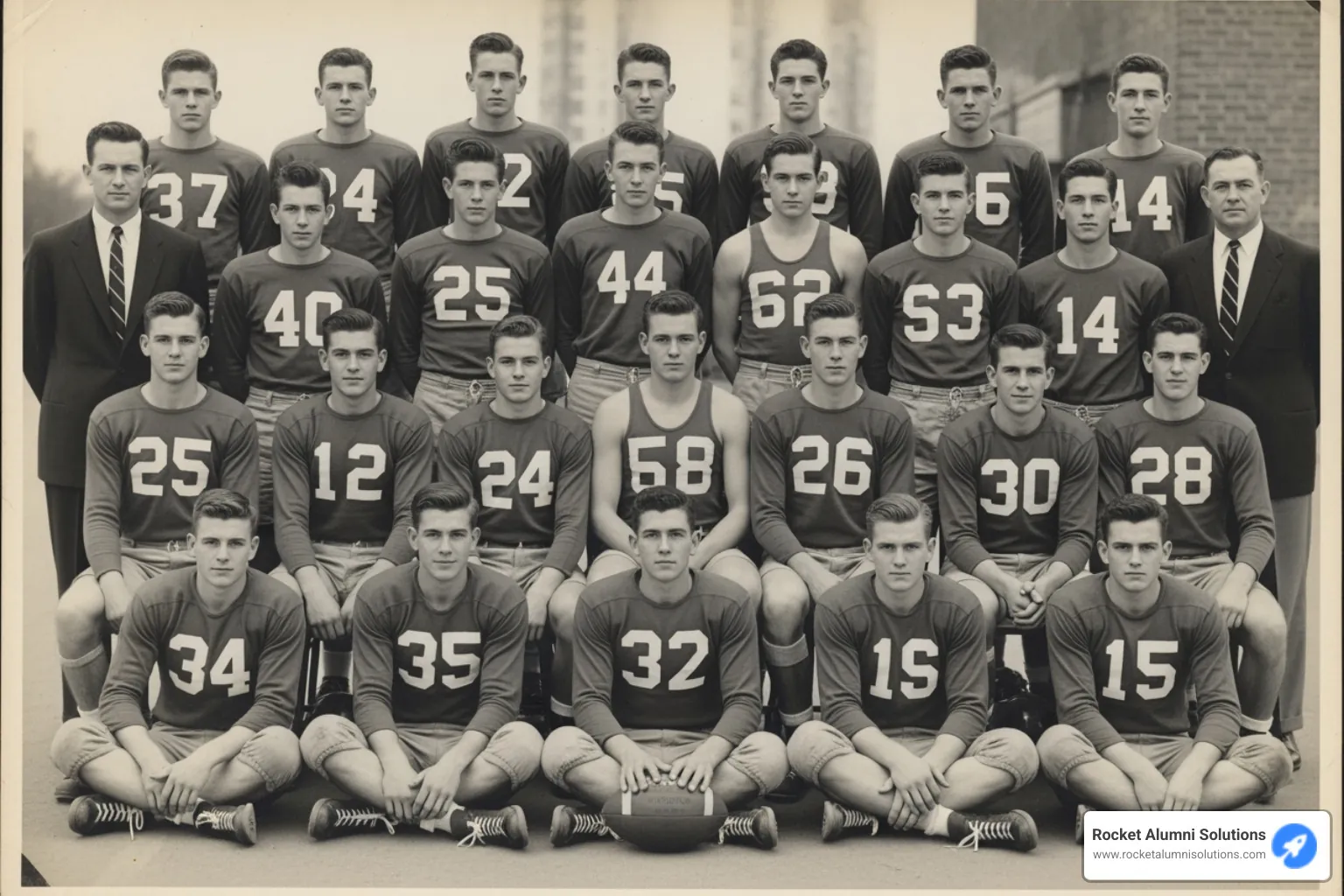 black and white yearbook photo of a sports team from the 1950s - look up yearbooks free