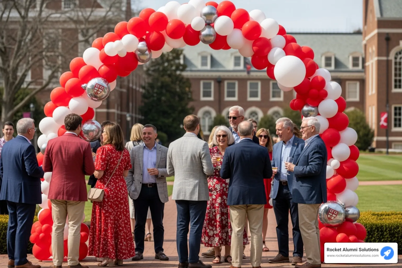 themed reunion with decorations like balloon arches in school colors - college reunion ideas