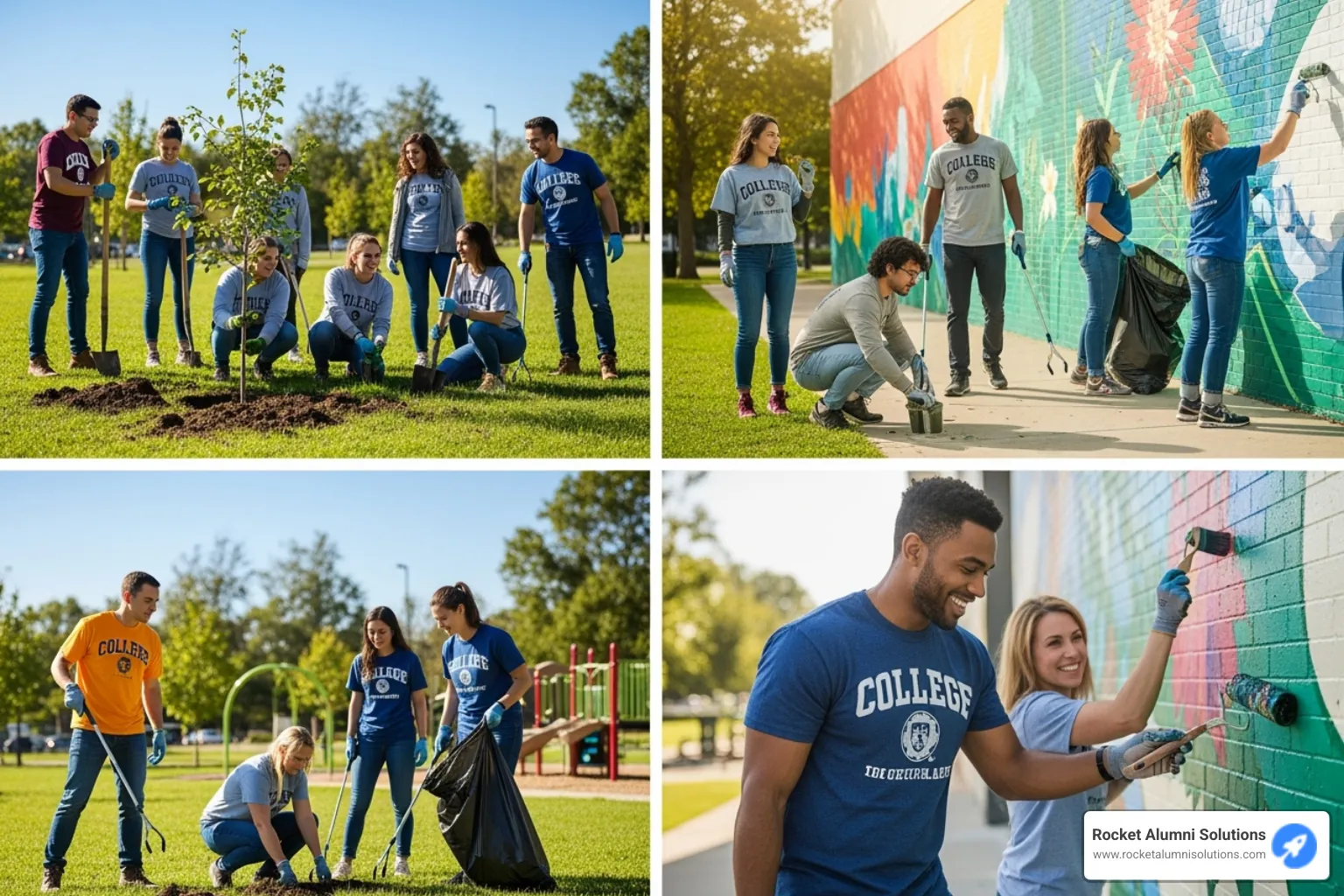 alumni participating in a volunteer day activity - college reunion ideas