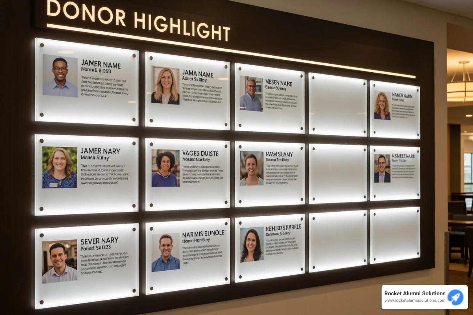 large, interactive digital donor wall in a modern hospital atrium - Donor Highlight Board large, interactive digital donor wall in a modern hospital atrium - Donor Highlight Board