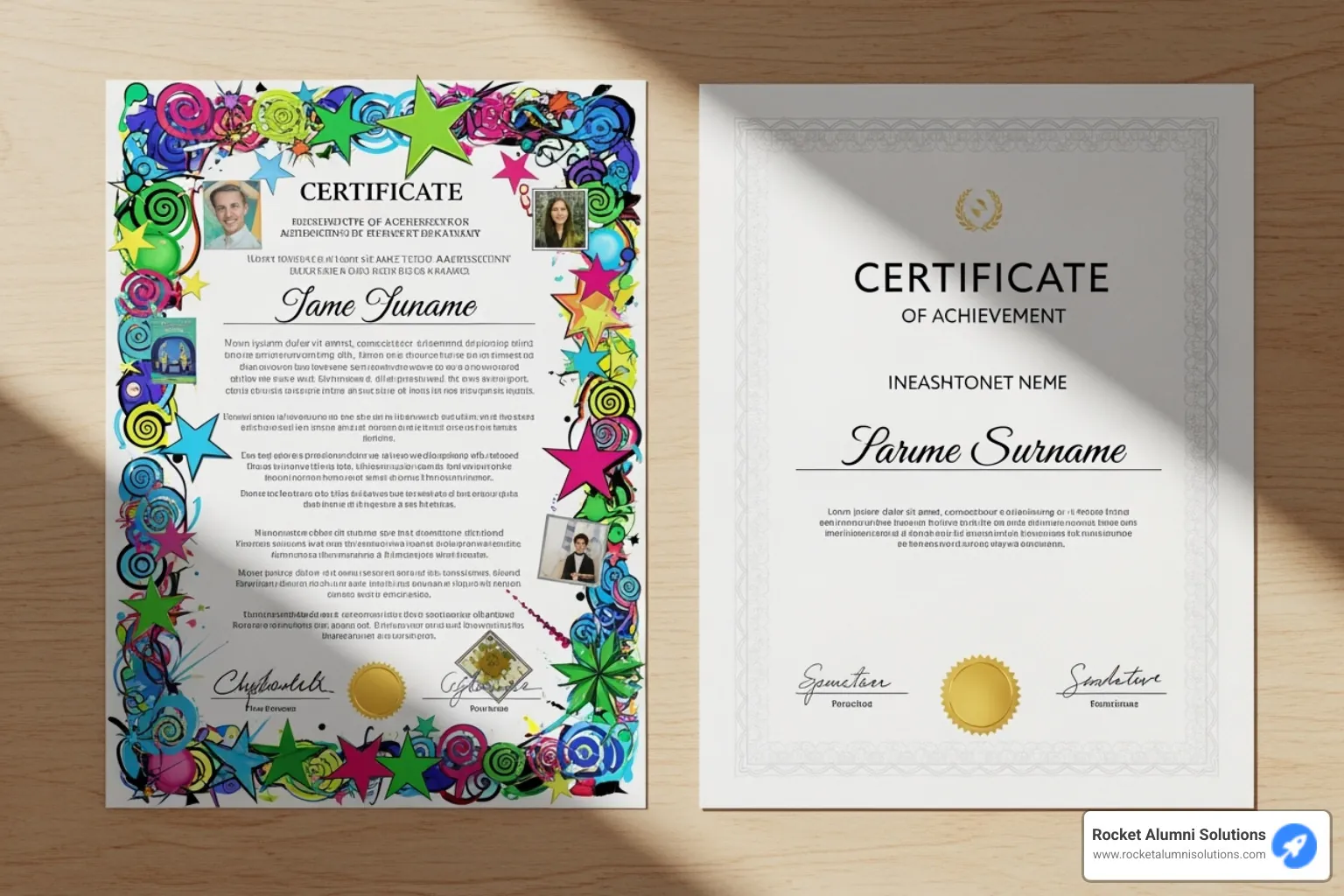 comparison of a poorly designed certificate with a well-designed one - certificate of completion