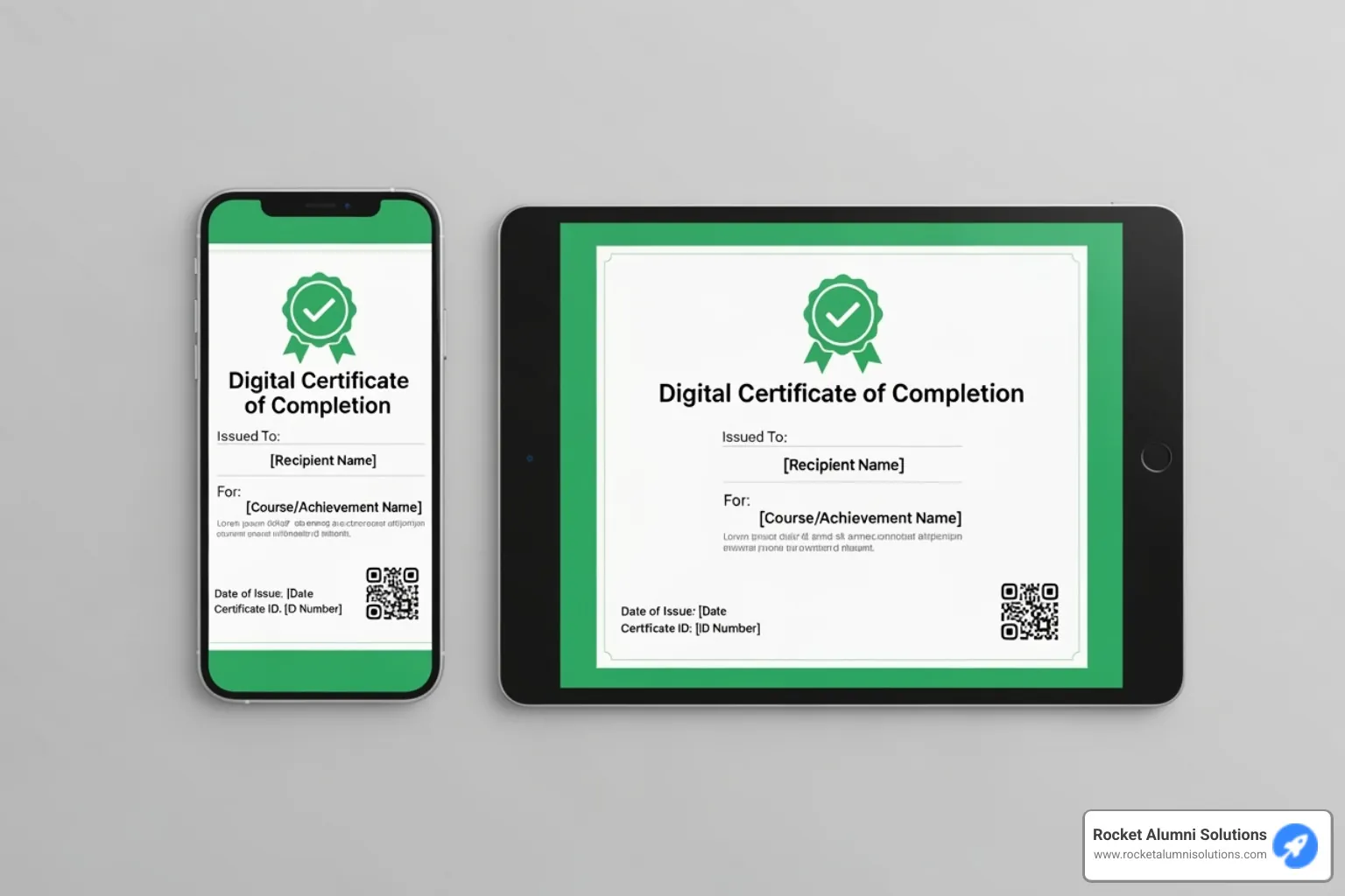 digital certificate being viewed on a smartphone and a tablet - certificate of completion