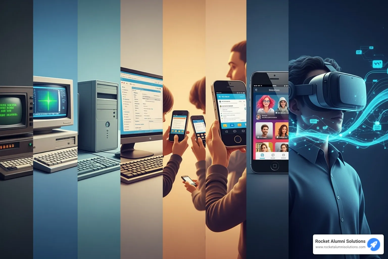 Timeline showing the evolution of interactive media from early computing to modern VR - Interactive media content