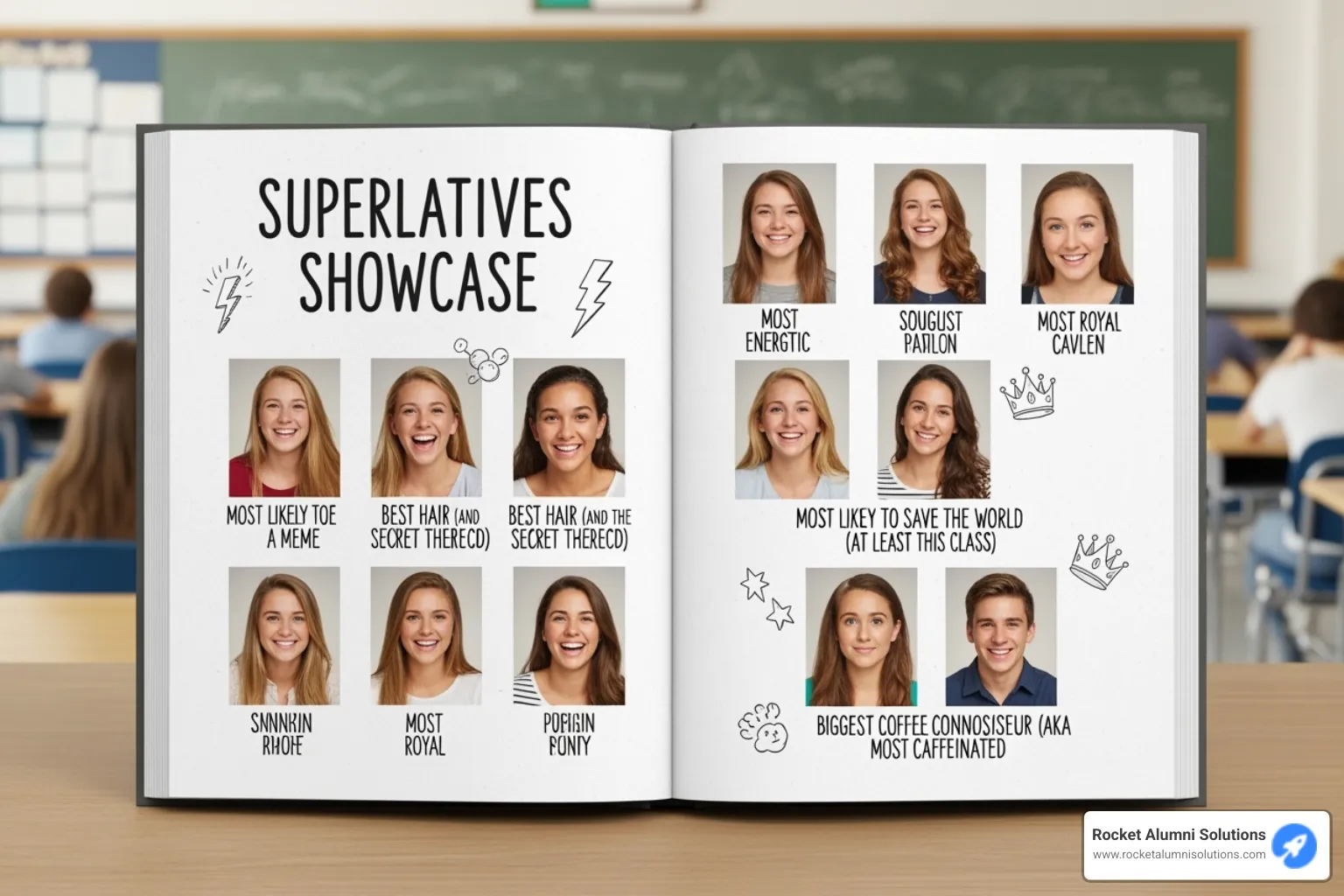 A yearbook page with creative and funny superlatives listed - Yearbook memories ideas A yearbook page with creative and funny superlatives listed - Yearbook memories ideas