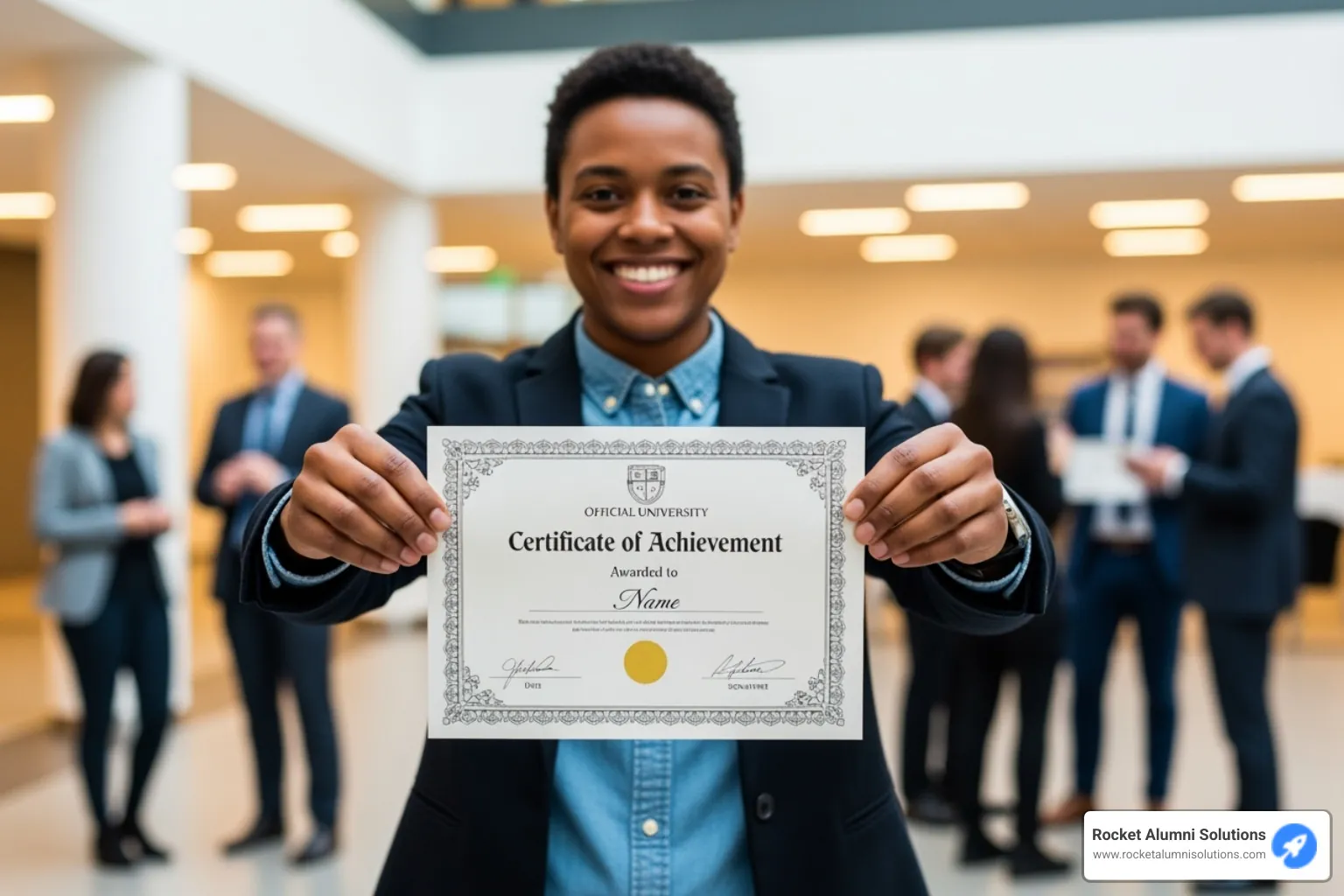 Person proudly holding a printed certificate - appreciation certificate model Person proudly holding a printed certificate - appreciation certificate model