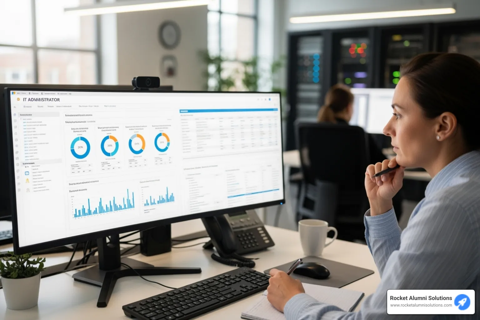IT administrator reviewing platform options - digital school platform IT administrator reviewing platform options - digital school platform