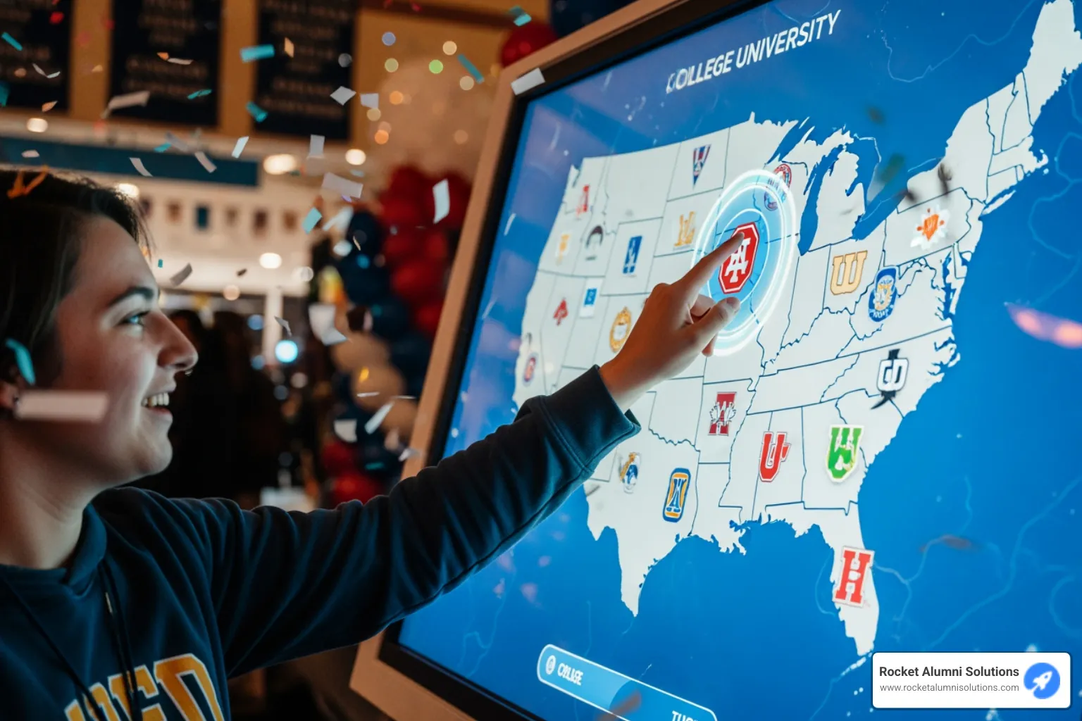close-up of a touchscreen display showing a searchable database of athletes - College Commit Touchscreen Display close-up of a touchscreen display showing a searchable database of athletes - College Commit Touchscreen Display