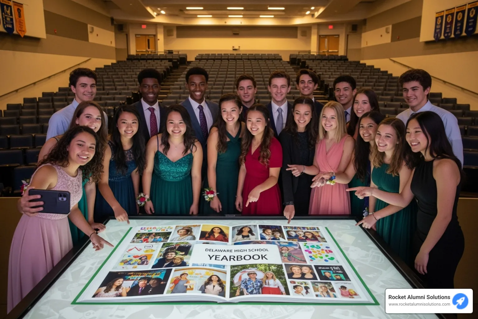 Touchscreen Wall of Fame in a school hallway displaying student achievements - digital yearbook Delaware Touchscreen Wall of Fame in a school hallway displaying student achievements - digital yearbook Delaware